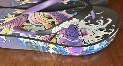 Ed Hardy Limited Edition Koi Fish Black Purple Gorgeous Size 5.5 • $20