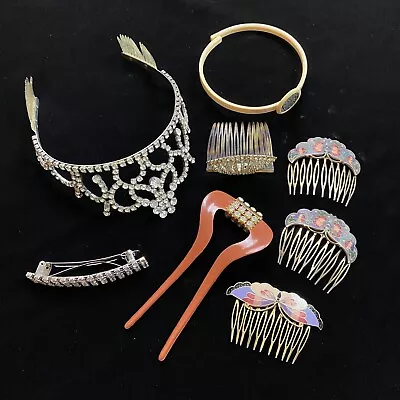 1920s-70s Tiara Wedding Band Cloisonné Floral Hair Combs Headbands Jewelry • $19.95