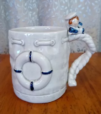 Enesco Vintage 1977 Nautical Sailor Boy & Life Saver Ceramic Coffee Mug • $25