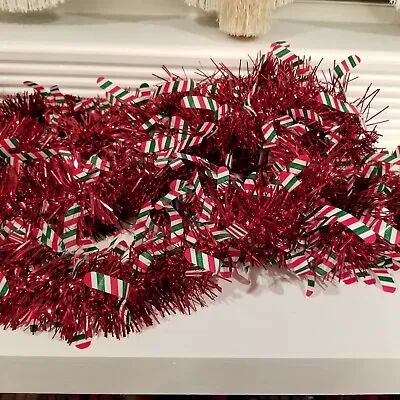 Vintage Christmas Red Tinsel Garland With Candy Canes 18 Ft. • $5.75