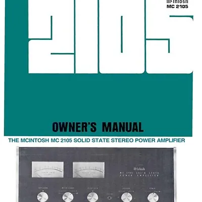 McIntosh MC 2105 Owner’s PDF Instructions + Service Manual W/ Schematics MC2105 • $9.99