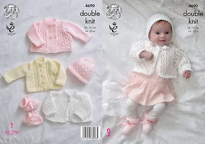 Knitting Pattern Baby Matinee Jacket Cardigan Bonnet Bootees King Cole DK 4690 • £3.99