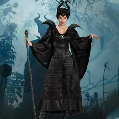 Womens Maleficent Witch Evil Queen Cosplay Costume Fancy Dress Halloween Decor • £16.99