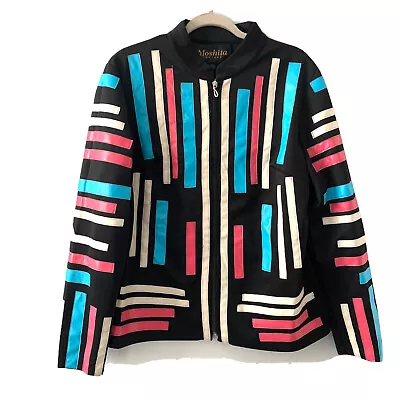 Moshita Couture Womens Size XL Colorful Stripe Artsy Statement Zippered Jacket • $24