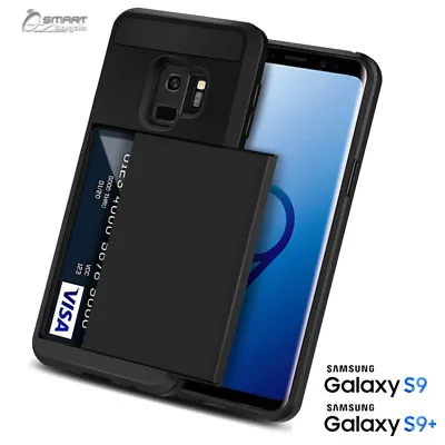 Black Slide Card Slot Armor Heavy Duty Case Cover For Samsung Galaxy S9 S9 Plus • $6.99