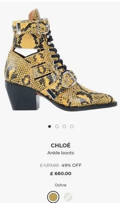 £120 • Buy CHLOE Rylee Ankle Boots.Snakeskin Effect UK 4 1/2 EU 37 1/2 Yellow Gold New