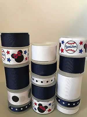 Lot Of 15 Yds. Of Grosgrain Ribbon - White - Navy - Mickey Mouse - B01710 • $5.49