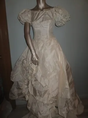 Vtg Silk Wedding Dress W Silk Underskirt & Lining 1980's Princess Diana Inspired • $169