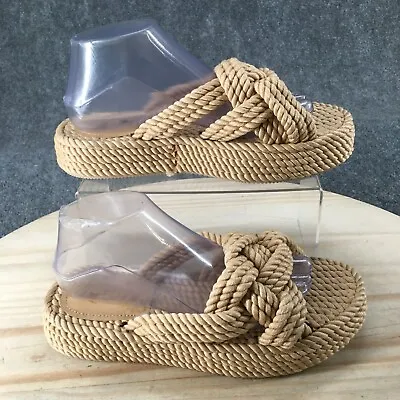 H&M Sandals Womens 40 Slide Platform Casual Comfort Beige Rope Knot Slip On • £27.98