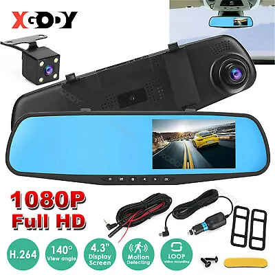 $33.95 • Buy 1080P Dash Camera 4.3  Rear View Camera Car DVR Cam Reversing Mirror Recorder AU