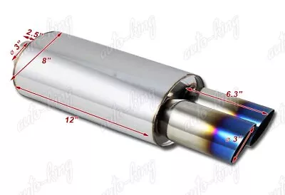 Universal 3  Dual Slant Titanium Burnt Tip Stainless 3  Inlet Exhaust Muffler • $49.24