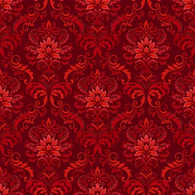 Christmas Fabric | Holly Berry Park Red Floral Damask | Studio E YARD • $10.98