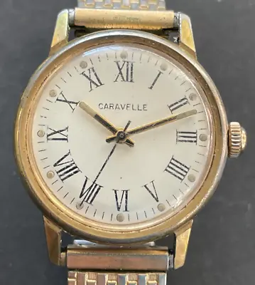 Vintage 1976 Caravelle Men's Watch Running Ticks Roman Numerals Swiss • $39.95