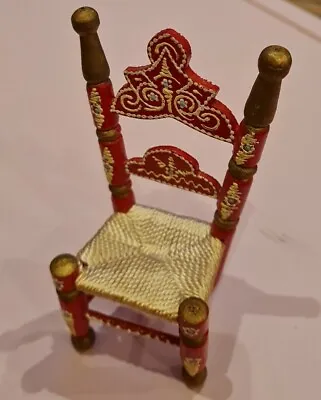 Vintage Miniature Chair Painted Folk Art Rush Seat Red Mexican Doll House Toy • $16.16