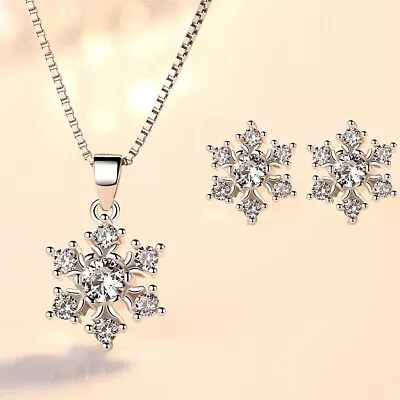 925 Sterling Silver Snowflake Stud Earrings Pendant Necklace Womens Jewellery UK • £2.97