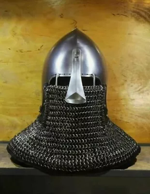 Medieval Ancient Soldier Battle Helmet With Face Grilled And Chainmail Curtain. • $220