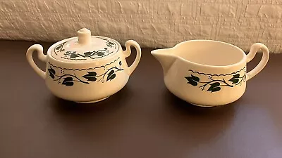 Vintage Sugar & Creamer Homer Laughlin SYLVAN Green Ivy Vine Pattern 1953 • $19.95