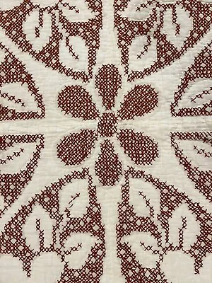 Vintage Hand Cross Stitched Embroidered Quilt Red And White Christmas Quilt • $195