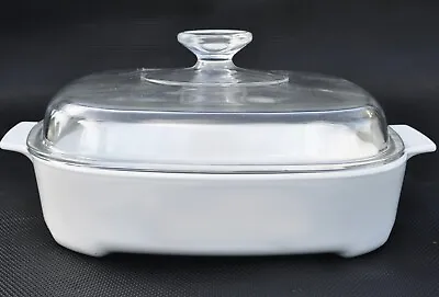 Corning Ware White Casserole Dish MW-A-10 W/ Pyrex Lid Microwave Browning • $22.94