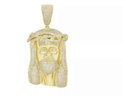 Big Oversize Bling Icy Micro-Pave CZ JESUS FACE 14K Gold Silver Finish Pendant • $69.95