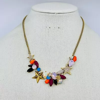 J. Crew Necklace Stars Pave Rhinestone Crystal Colorful Gold Tone Jewelry • $29.95