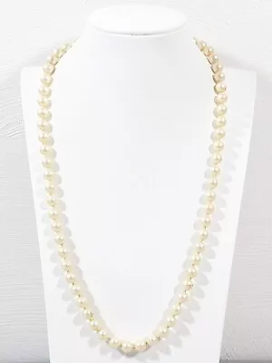Vintage Ivory Color Faux Pearl 8mm Bead Knotted Acrylic Necklace 24 Inch • $7.34
