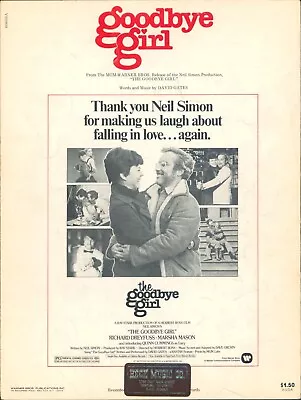 Sheet Music From Movie GOODBYE GIRL By DAVID GATES ©1977 • $5