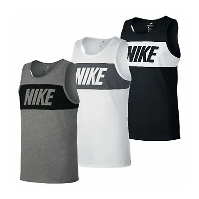 £14.99 • Buy Nike Mens Grey Black Sleeveless Tank Top Vest Retro Big Logo Sports Gym Tee Top