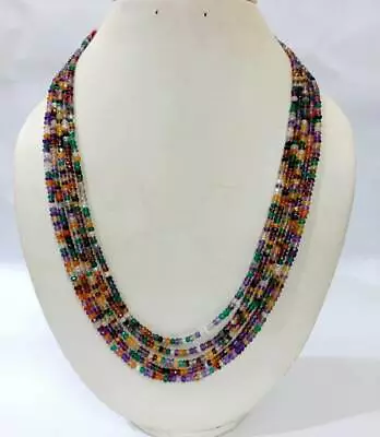 Multi Stones 5str Semi Precious Gemstone Rondelle Beads Necklace Jewelry Gift • $79.33