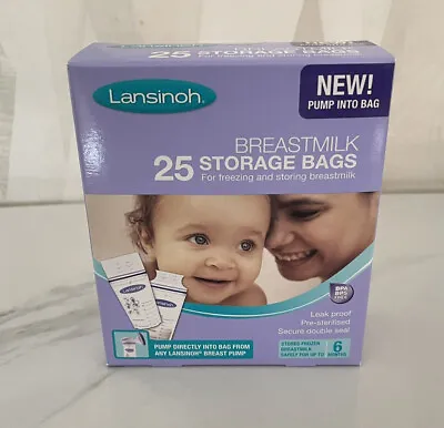 Lansinoh Breastmilk Storage Bags Pump Into Bag - Pre-sterilised - Pack Of 25 • £8.45