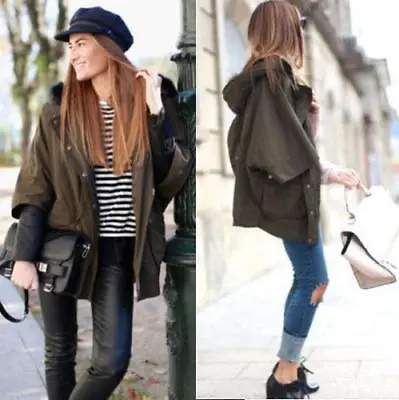 $59.99 • Buy Zara Khaki Combination Parka Jacket Coat Leather Sleeves Bloggers Size Small S