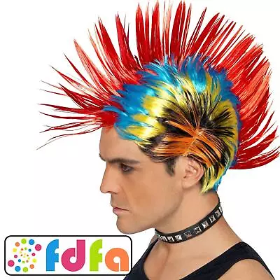 Smiffys 80's Street Punk Mohawk Mohican Wig Adults Mens Fancy Dress • £14.09