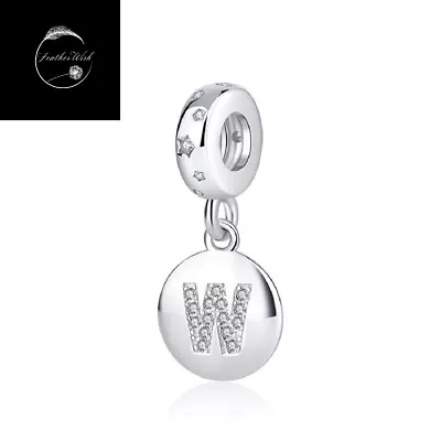 Genuine Sterling Silver 925 Alphabet Initial Letter W Pendant Dangle Charm CZ • £21.99