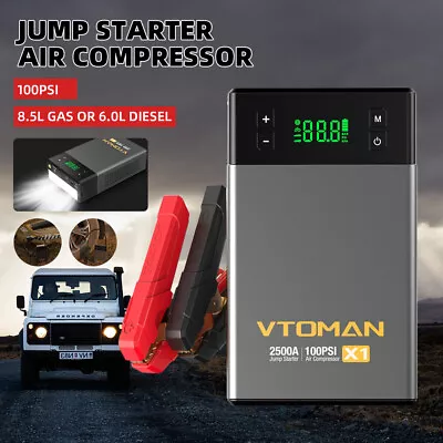 $161.99 • Buy Jump Starter With Air Compressor 2500A Battery Starter W/100PSI Battery Booster