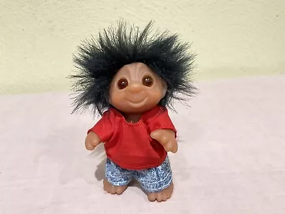 Vtg. 1985  Dam Troll Baby Black Hair 3.5 In. Removeable Clothing • $19.99