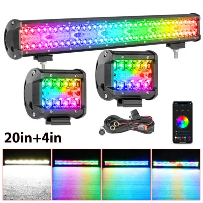 4  Pods+ 20  LED LIGHT BAR RGB Changing Chasing Strobe Bluetooth Offroad +Wiring • $149.89