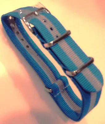 18mm AQUAMARINE  W/GRAY Nylon Watch Band 11.25  (281mm) LONG For Larger Wrists • $7.99