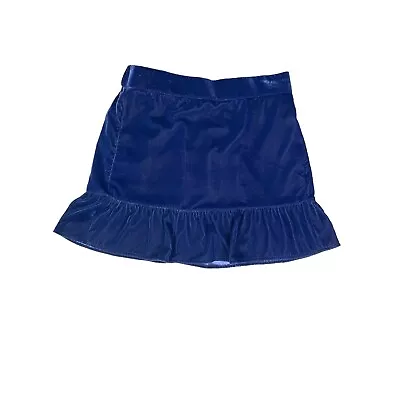 J. Crew Size S Blue Velvet Pull-On Skirt Ruffle Hem Pockets Lined H2657 • $16.19