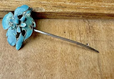 Antique Vintage Chinese Qing Dynasty Blue Cloisonné Enamel Pin Hairpin • $50