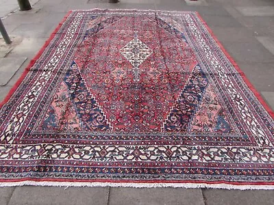 Vintage Hand Made Traditional Oriental Wool Red Blue Large Carpet 348x255cm • £675