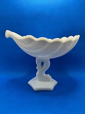 Westmoreland White Milk Glass Compote Sea Shell Dolphin Koi Fish Pedestal Candy • $18