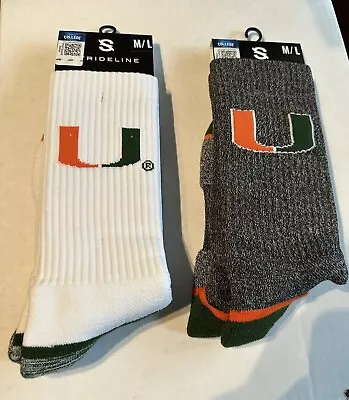 Strideline UNIVERSITY OF MIAMI Hurricanes CREW SOCKS M/L NEW NCAA 2 Pairs • $13.99