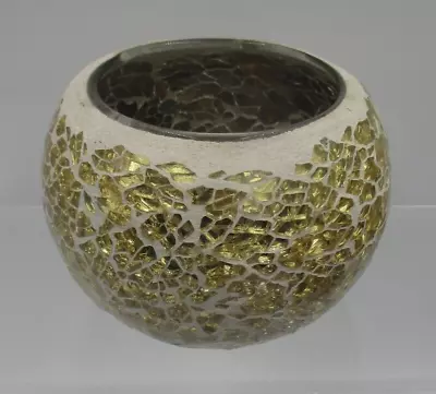 Mosaic Gold Crackle Glass Tealight Candle Holder • £2