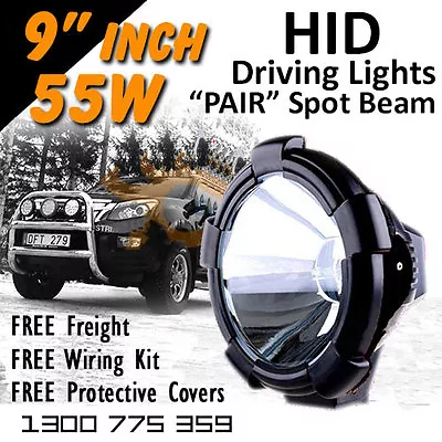 HID Xenon Driving Lights - 9 Inch 55w Spot Beam 12v 24v 4x4 Offroad • $260.31