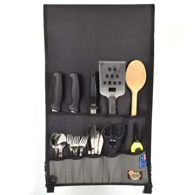 $99 • Buy Hanging Camp Kitchen Utensil Organiser Caddy Aussie - Black Heavy Duty Canvas