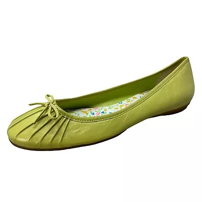 Michelle D Blue Bird Ballet Flat Green Pleated Toe Bow Leather Shoe Size 8M • $20.39