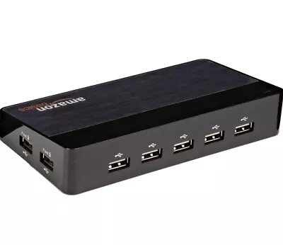 Amazon Basics 10 Port USB 2.0 Hub Multi Port Adapter Black Gray Gloss Finish • $12.34