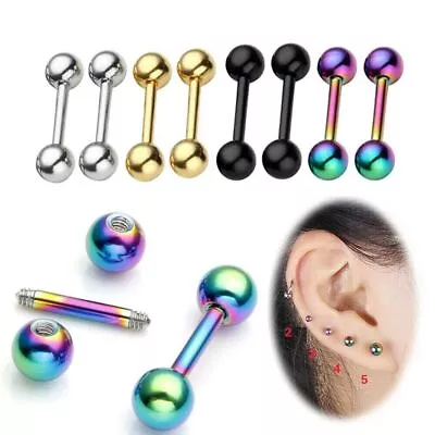 2Pcs Women Men Stainless Steel Stud Earrings Screw Back Round Ball Ear Piercing • $3.80