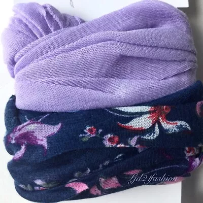 $6.98 • Buy Time And Tru Multi-wear Scarf Bandana Wrap 2 Pack. Lilac / Navy Floral.
