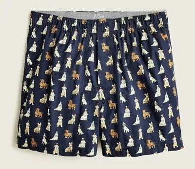 J Crew Christmas Dogs Navy Cotton Boxer Shorts- Size Small NWT BA490 • $18.99